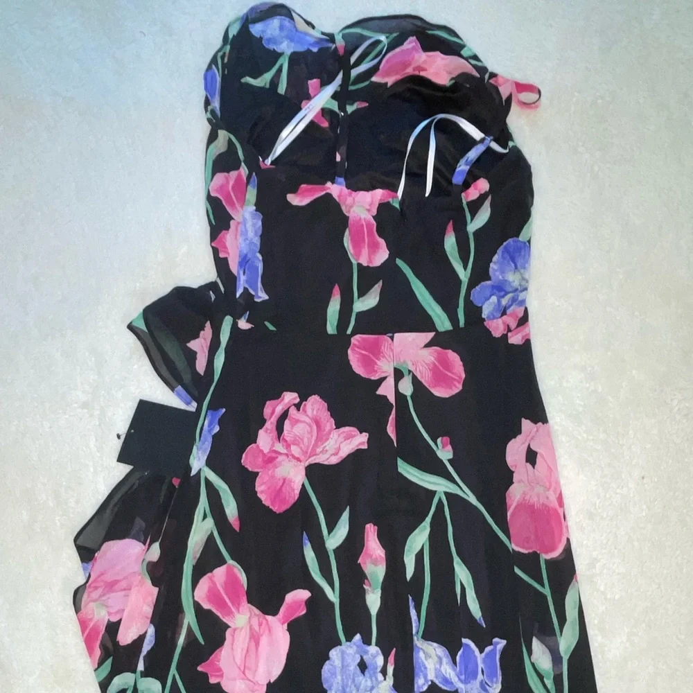 Lulu’s Elegant Bliss Black Dark Floral‎ Print Ruffled Sleeveless Maxi Dress - Picture 5 of 10